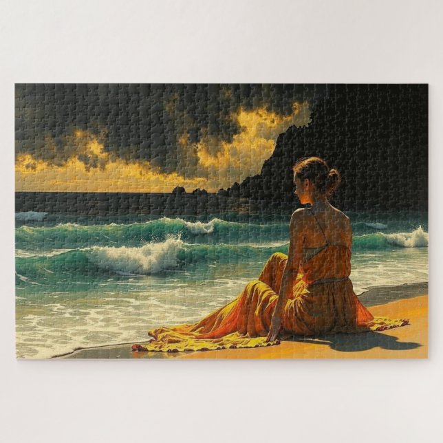 Puzzle Belle réflexion nocturne côtière au bord de la mer (Horizontal)