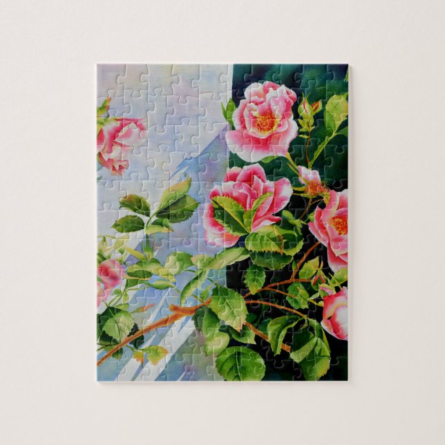 Puzzle Belle rose rose rouge roses blanc aquarelle floral (Vertical)