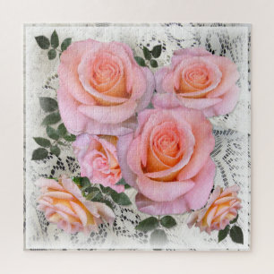 Puzzle Belle rose Roses sur dentelle Arrière - plan