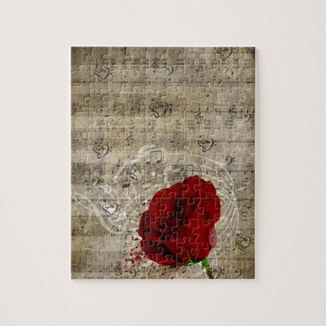 Puzzle Belle rose rouge notes piano tourbillonné (Vertical)