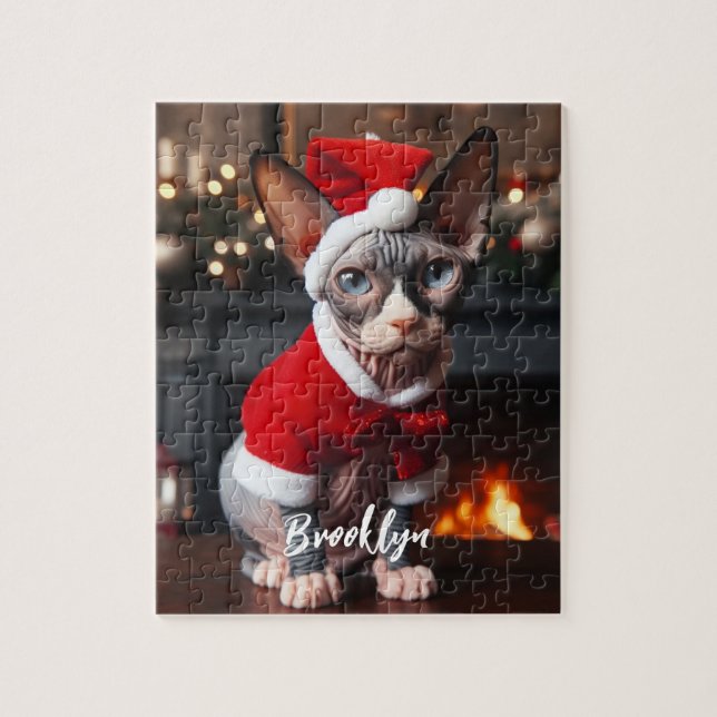 Puzzle Belle Sphynx Chat dans un chapeau de Père Noël (Vertical)