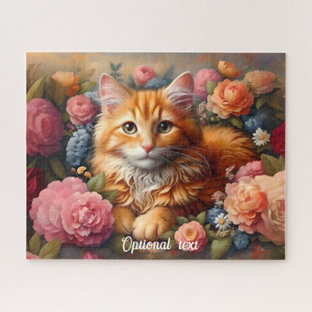 Puzzle Belle Tabby Chat Orange et Fleurs (Horizontal)