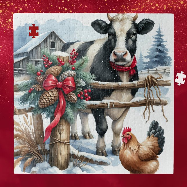 Puzzle Belle vache de vacances avec coq Noël (Créateur téléchargé)