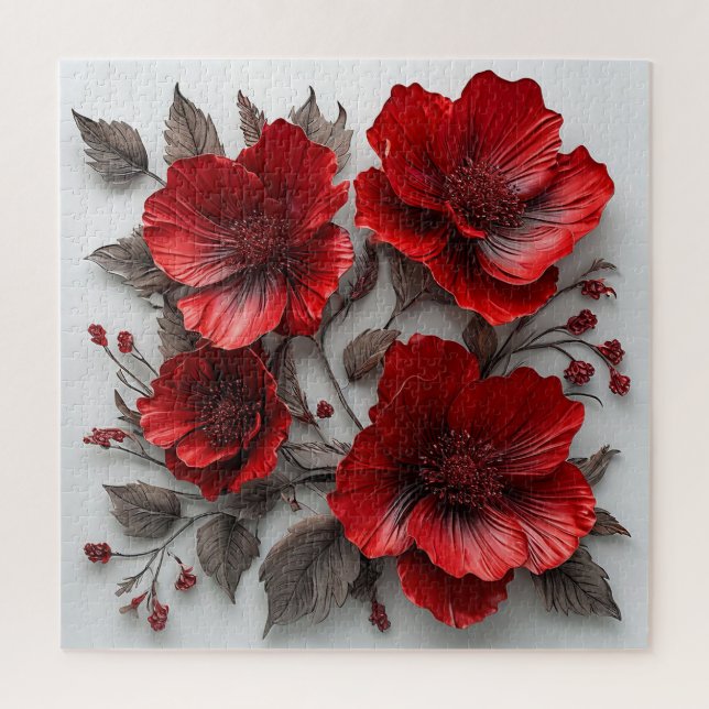 Puzzle Belles fleurs et feuilles rouges (Vertical)