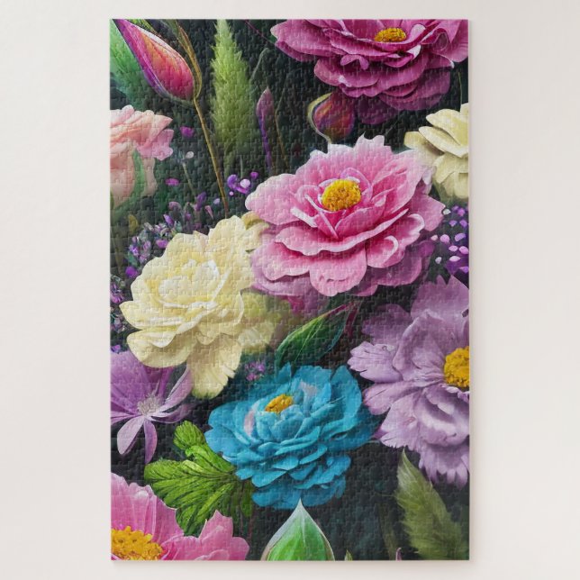 Puzzle Belles Fleurs Mixtes Colorées Roses (Vertical)