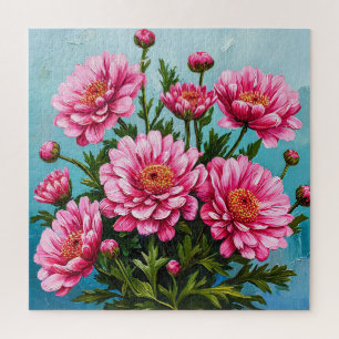 Puzzle Belles fleurs roses avec des feuilles vertes