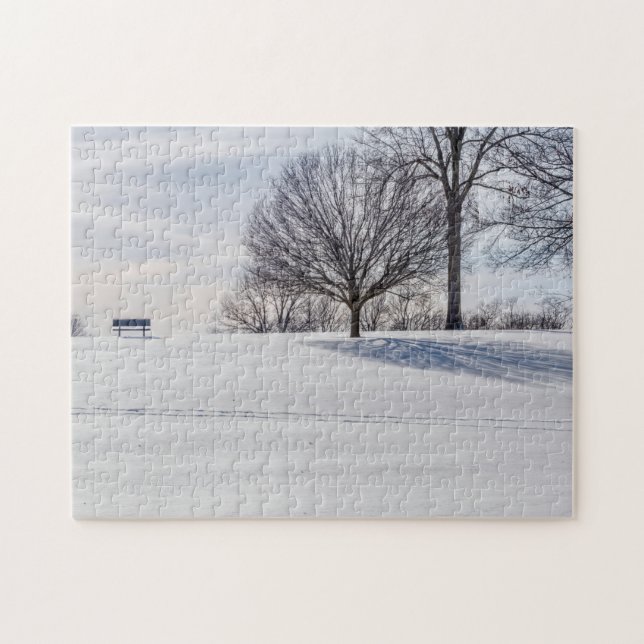 Puzzle Bench on Snow Covered Hill (Horizontal)