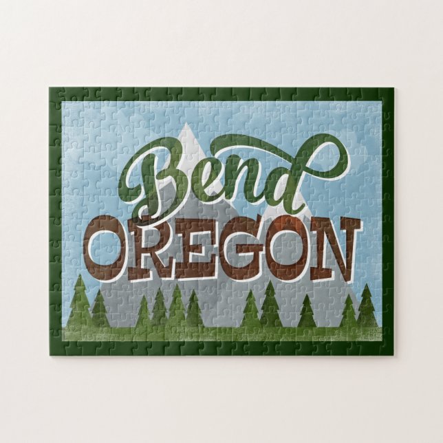 Puzzle Bend Oregon Fun Retro Snowy Mounts (Horizontal)
