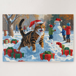 Puzzle Bengale Chat Noël hiver Wonderland