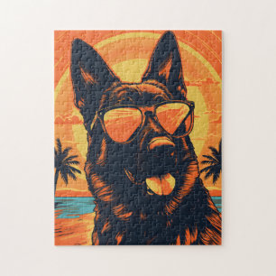 Puzzle berger allemand avec lunettes de soleil sur une pl