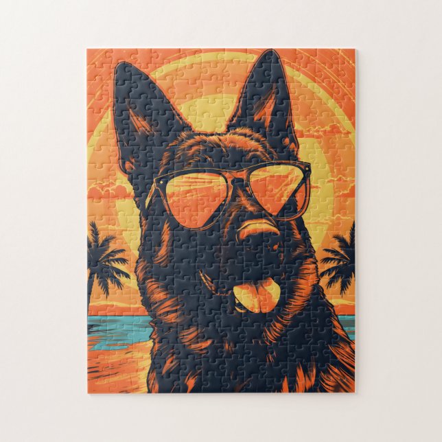 Puzzle berger allemand avec lunettes de soleil sur une pl (Vertical)