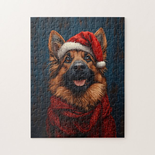 Puzzle Berger allemand dans un chapeau de Père Noël (Vertical)