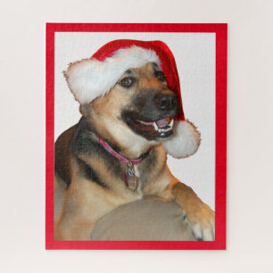 Puzzle Berger allemand portant un chapeau de Père Noël