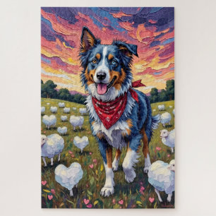 Puzzle Berger Australien faisant paître des moutons au cœ