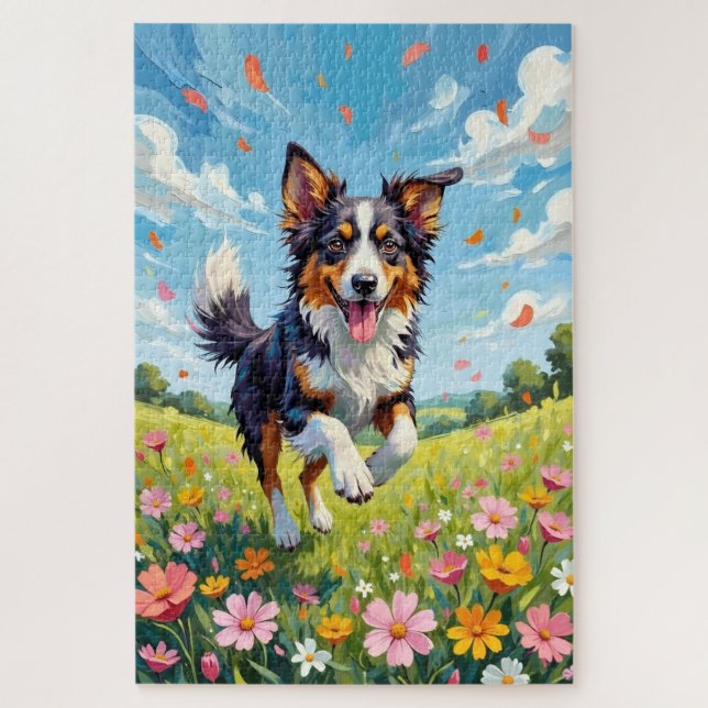 Puzzle Berger Australien Fleur Sauvage de Printemps Chien (Vertical)