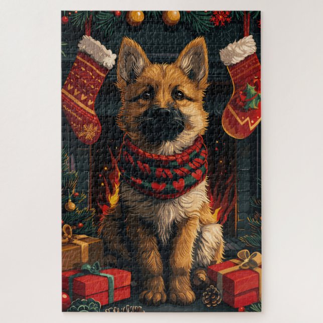 Puzzle Berger Belge Avec Cadeaux De Noël Cheminée (Vertical)
