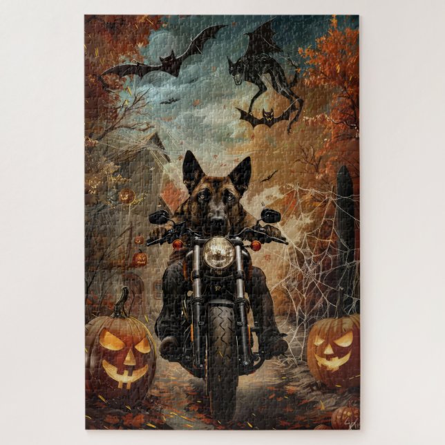 Puzzle Berger d'Anatolie à moto Halloween (Vertical)