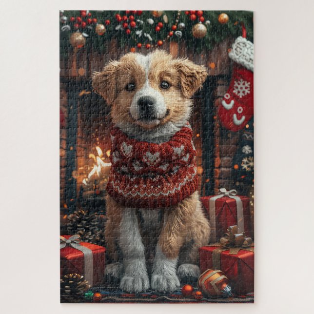 Puzzle Berger d'Anatolie avec cheminée de Noël et cadeaux (Vertical)