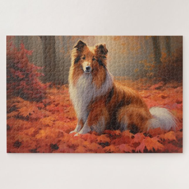 Puzzle Berger des Shetland dans les feuilles d'automne qu (Horizontal)