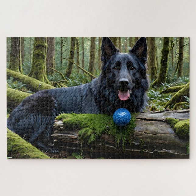 Puzzle Berger noir allemand avec balle (Horizontal)