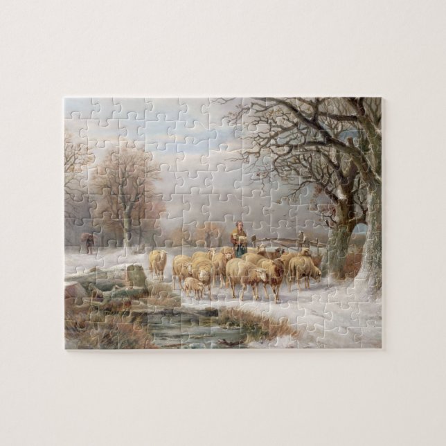 Puzzle Bergère avec son troupeau dans un paysage d'hiver (Horizontal)