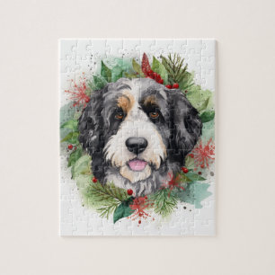 Puzzle Bernedoodle Christmas Wreath Festive Pup