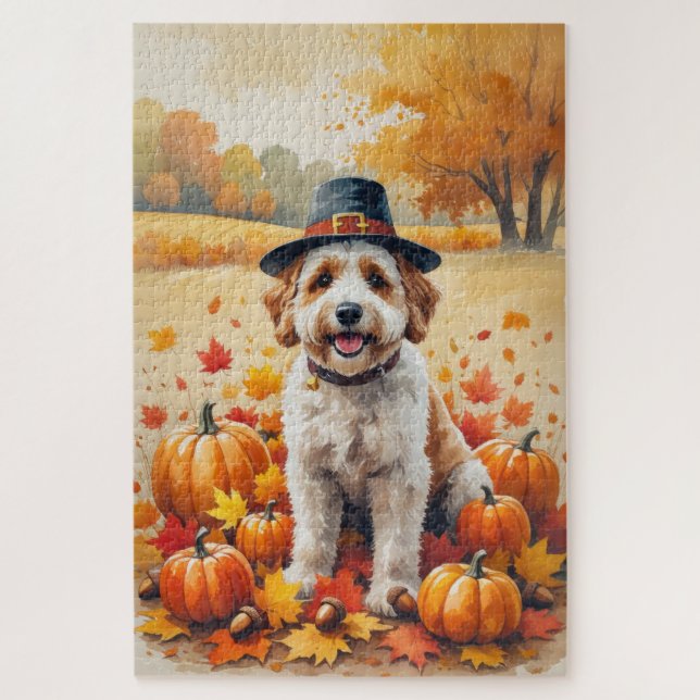 Puzzle Bernedoodle dans l'art de feuilles d'automne de Th (Vertical)