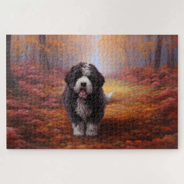 Puzzle Bernedoodle dans les feuilles d'automne Inspire (Horizontal)