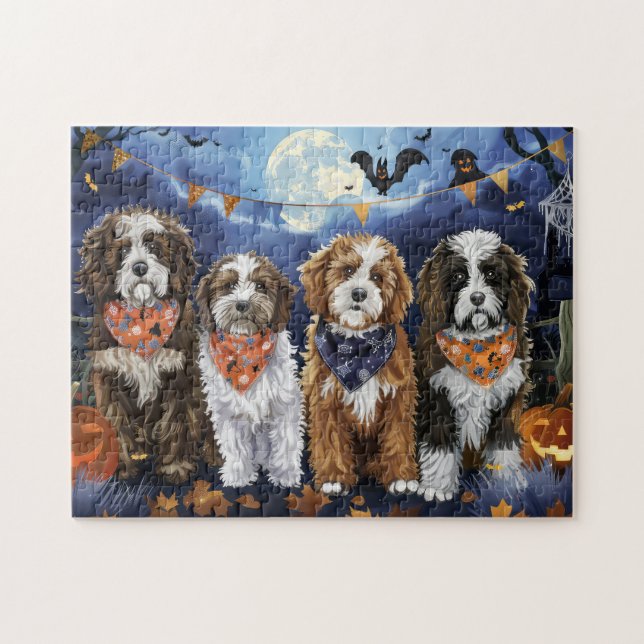 Puzzle Bernedoodle Halloween Épouvante (Horizontal)