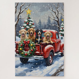 Puzzle Bernedoodle Noël Camion Rouge Fêtes