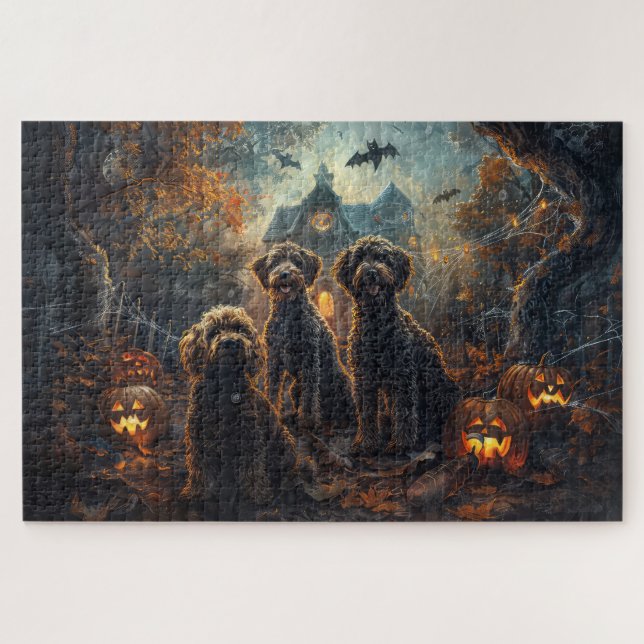Puzzle Bernedoodle Nuit d'Halloween Délice Canin (Horizontal)