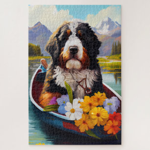 Puzzle Bernedoodle sur une pagaie : un aimant d'aventure