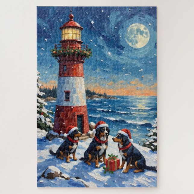 Puzzle Bernese Mountain Dog Christmas Lighthouse Holiday (Vertical)