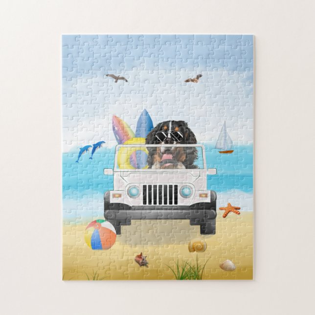 Puzzle bernese mountain Dog Driving on Beach (Vertical)