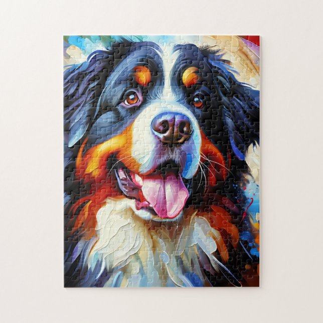 Puzzle Bernese Mountain Dog Portrait Acrylique Art (Vertical)