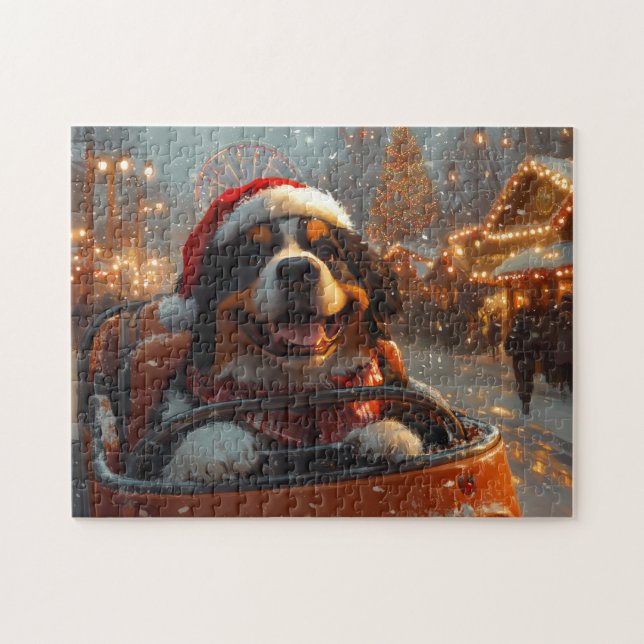 Puzzle Bernois Mountain Dog Roller Dessous de verre Noël (Horizontal)