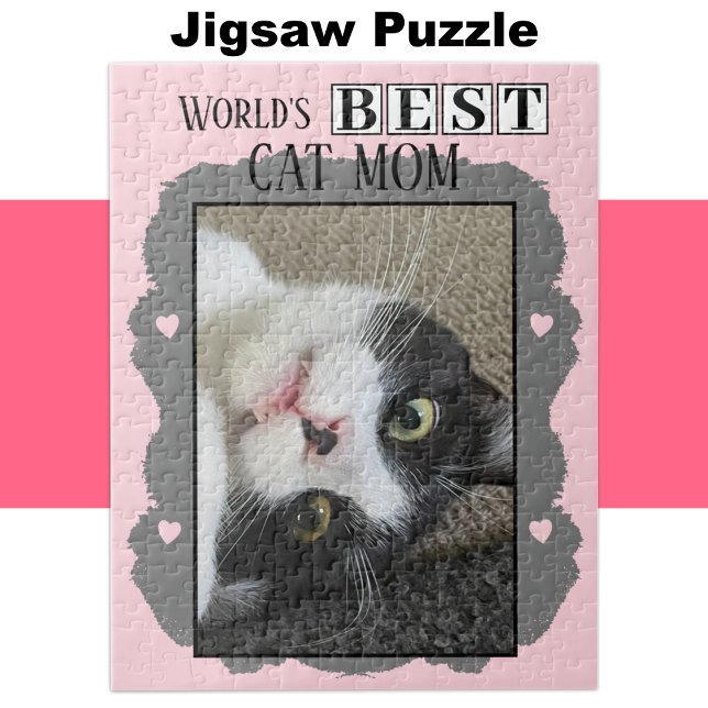 Puzzle Best cat maman ajouter photo rose gris (Créateur téléchargé)