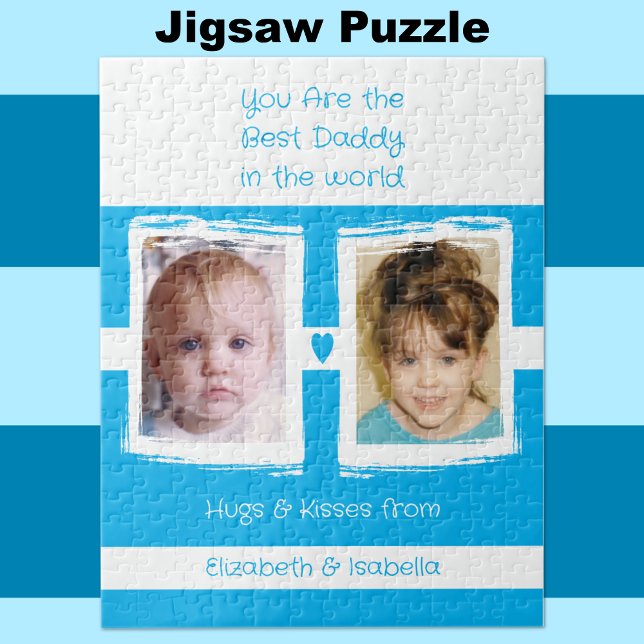 Puzzle Best daddy 2 photos ajouter des noms blanc bleu (Créateur téléchargé)