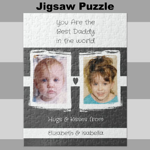 Puzzle Best daddy 2 photos ajouter des noms blanc gris