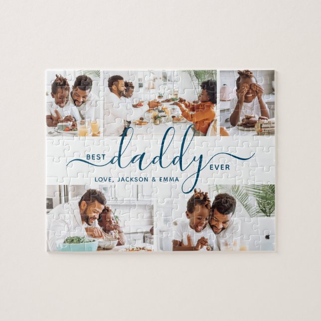 Puzzle Best Daddy Ever Custom Text Photo Collage Cadeau J (Horizontal)
