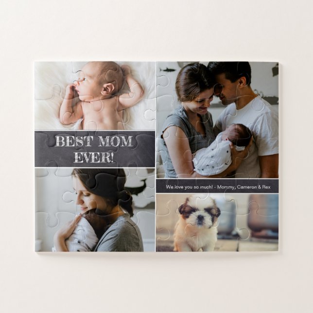Puzzle "Best Mom Ever" Photo personnalisée Famille de col (Horizontal)