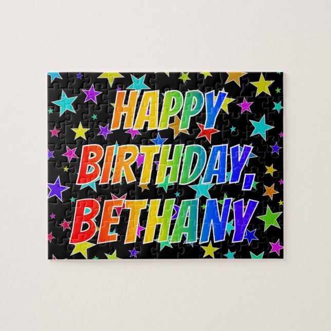 Puzzle "BETHANY" Prénom, Amusant "HEUREUX ANNIVERSAIRE" (Horizontal)