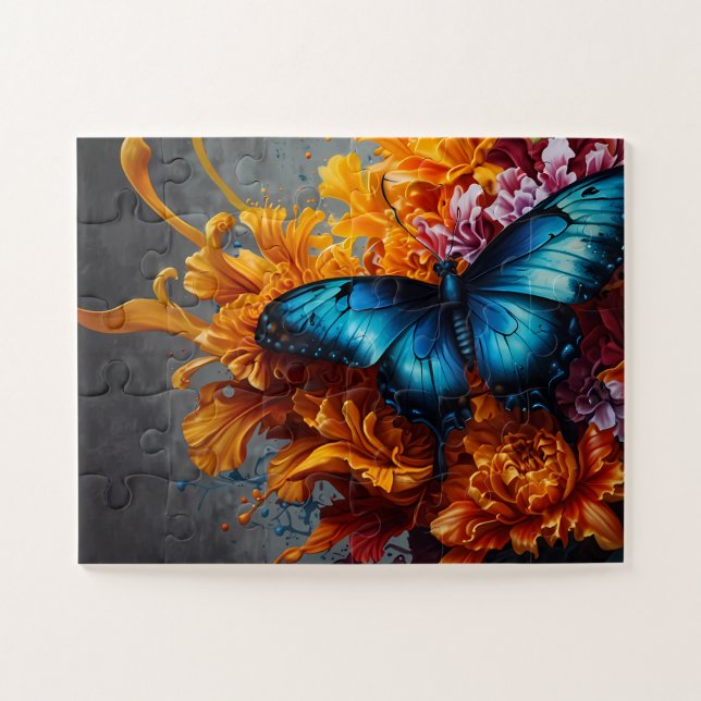 Puzzle Beurre Bleu de minuit Fleurs orange profondes (Horizontal)