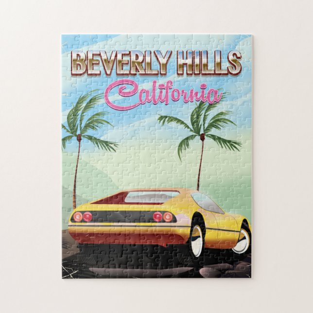 Puzzle Beverly Hills Californie affiche de voyage rétro (Vertical)