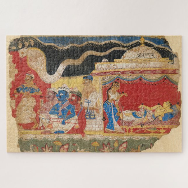 Puzzle Bhagavat Purana Baby Krishna volé par Vasudov (Horizontal)