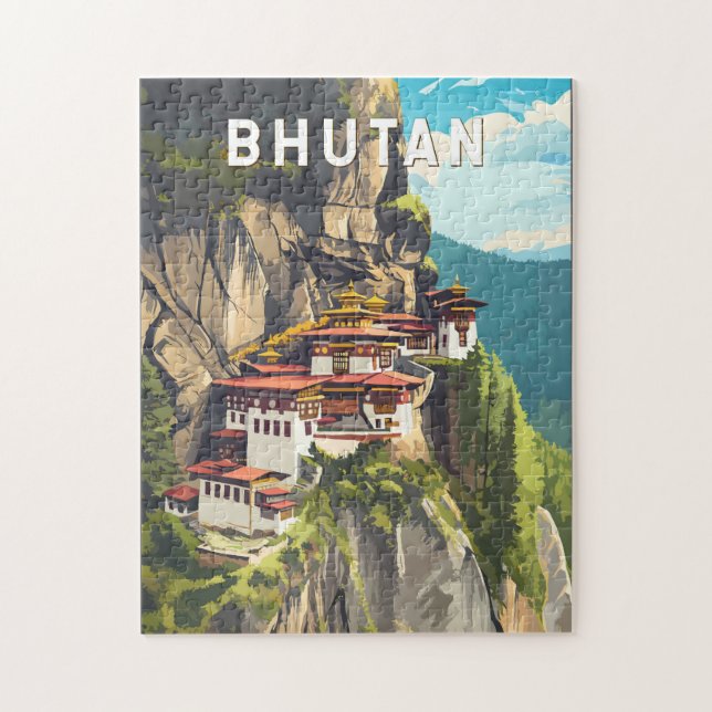 Puzzle Bhoutan Illustration Voyage Art Vintage (Vertical)