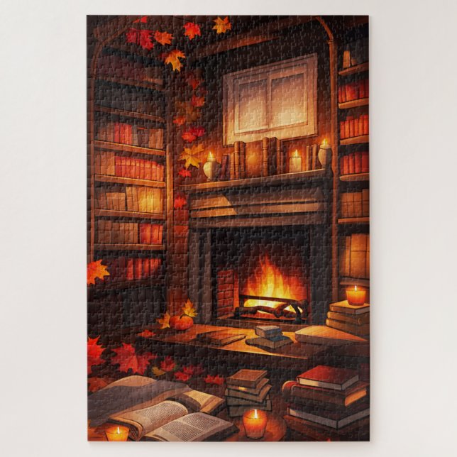 Puzzle Bibliothèque d'automne cosy (Vertical)