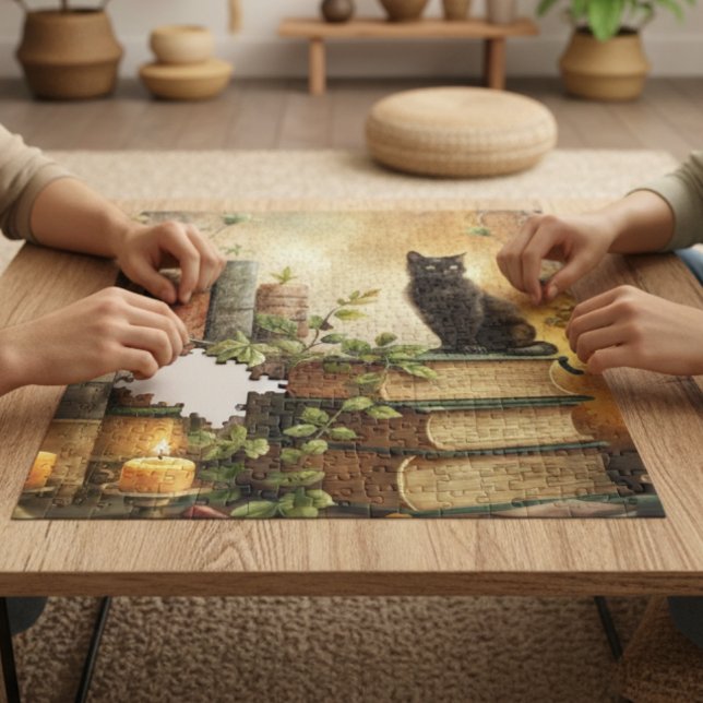 Puzzle Bibliothèque de chat noir enchantée (Créateur téléchargé)