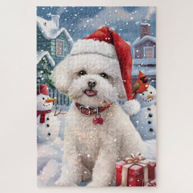 Puzzle Bichon Frise Chien Hiver Merveilles Pays de Noël J (Vertical)