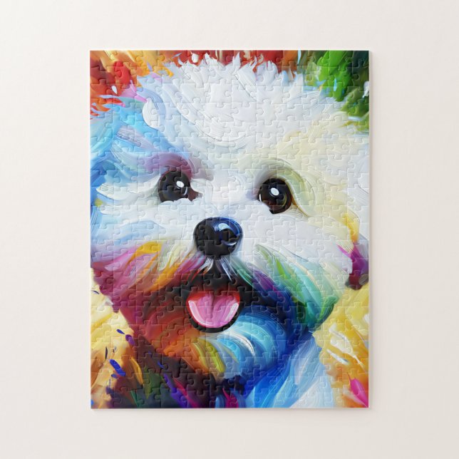 Puzzle Bichon Frise Chien Portrait Acrylique Art Print Ch (Vertical)